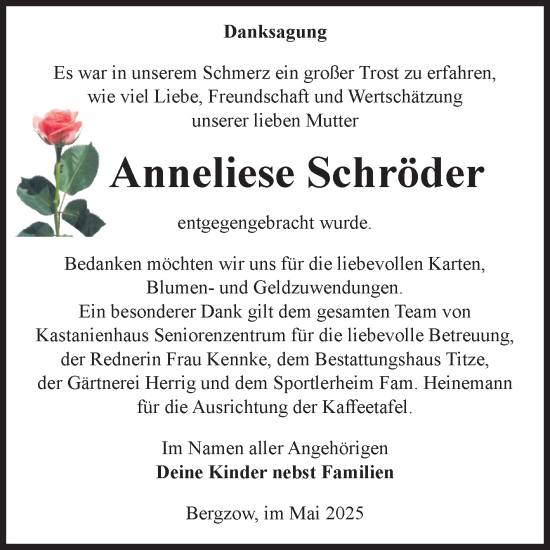 Traueranzeige von Anneliese Schröder von Volksstimme Burg/Genthin