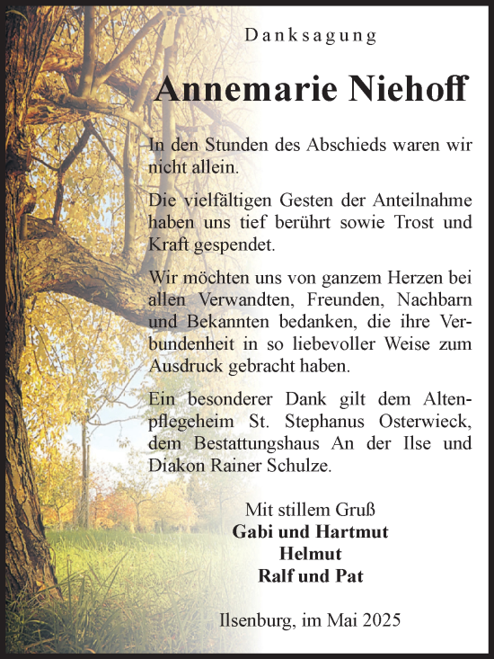 Traueranzeige von Annemarie Niehoff von Volksstimme Wernigerode