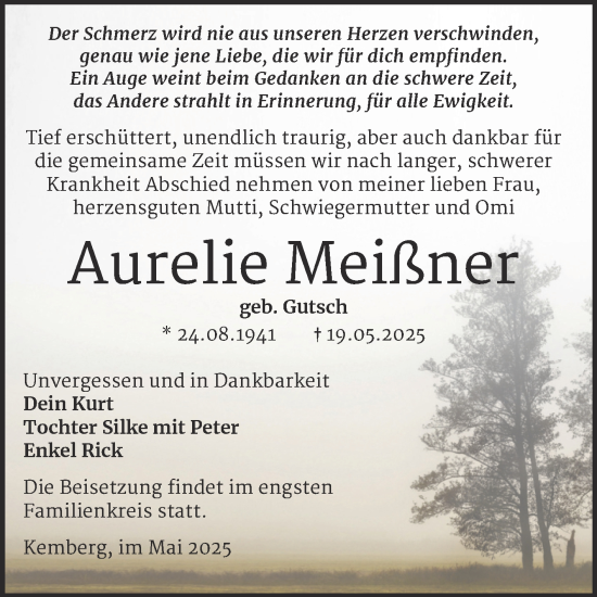 Traueranzeige von Aurelie Meißner von Trauerkombi Wittenberg