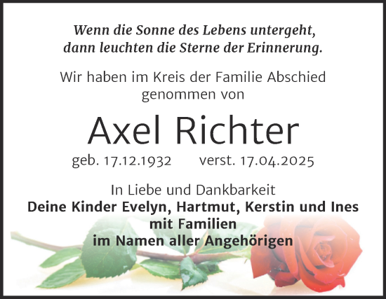 Traueranzeige von Axel Richter von Trauerkombi Weißenfels