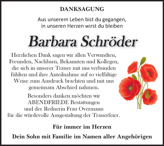 Traueranzeige von Barbara Schröder von Volksstimme Haldensleben/Wolmirstedt