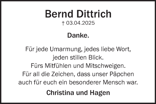 Traueranzeige von Bernd Dittrich von Trauerkombi Weißenfels