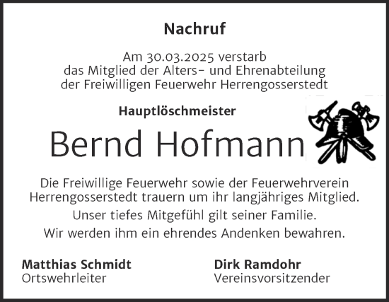Traueranzeige von Bernd Hofmann von Super Sonntag Naumburg/Nebra