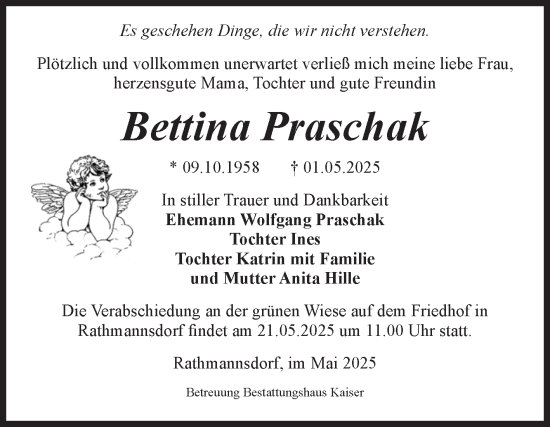 Traueranzeige von Bettina Praschak von Volksstimme Staßfurt