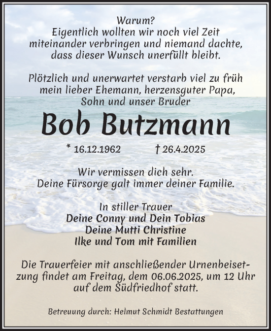Traueranzeige von Bob Butzmann von Volksstimme Magdeburg
