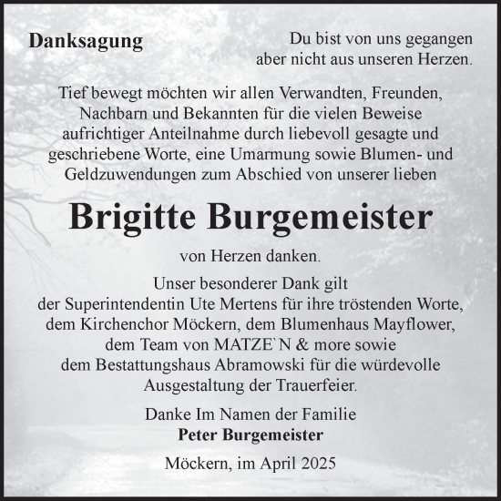 Traueranzeige von Brigitte Burgemeister von Volksstimme Burg/Genthin