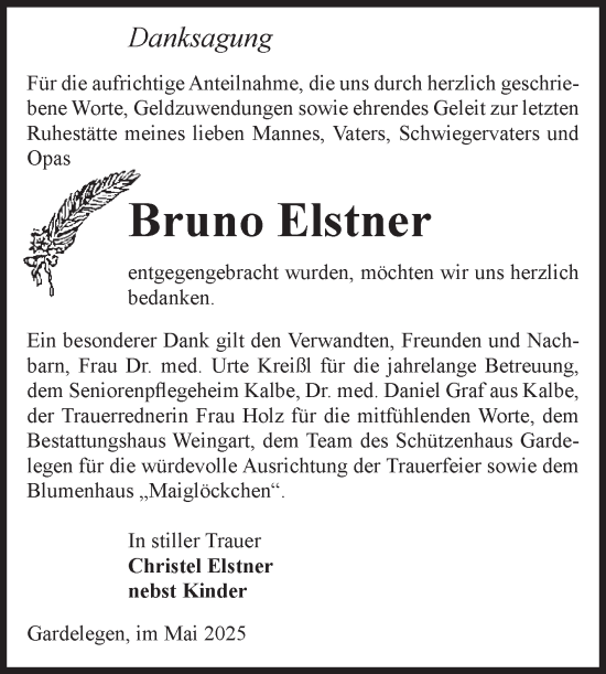 Traueranzeige von Bruno Elstner von Volksstimme Altmark West