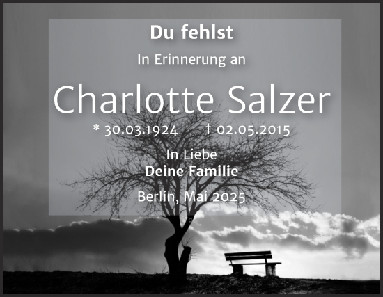 Traueranzeige von Charlotte Salzer von Mitteldeutsche Zeitung Halle/Saalkreis
