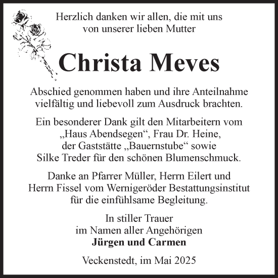 Traueranzeige von Christa Meves von Volksstimme Wernigerode