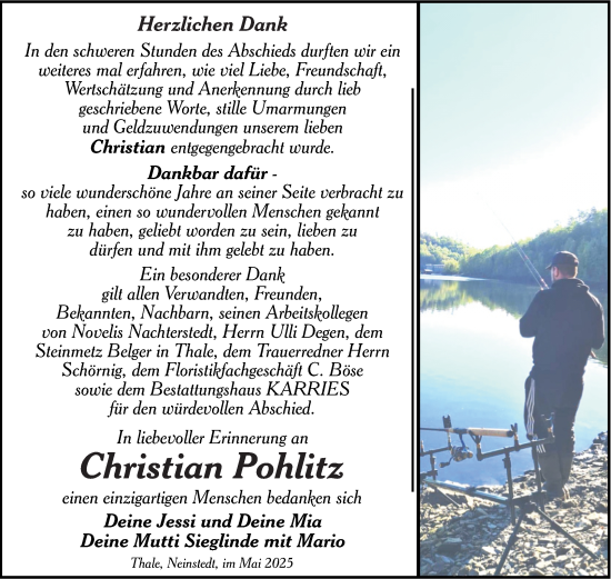 Traueranzeige von Christian Pohlitz von Trauerkombi Quedlinburg
