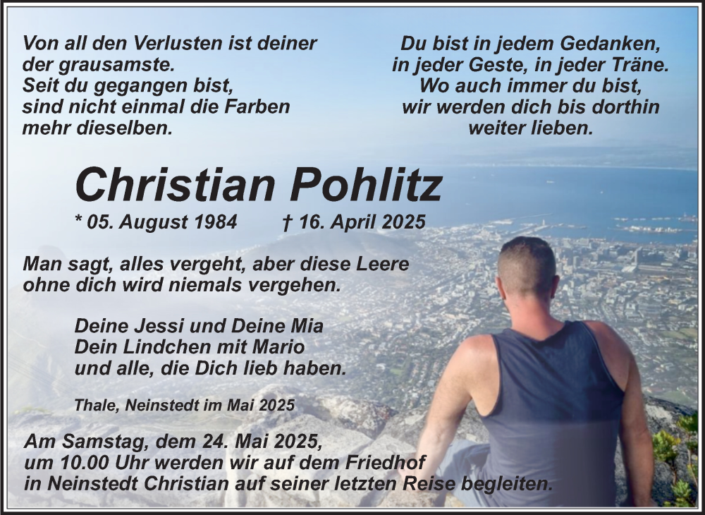  Traueranzeige für Christian Pohlitz vom 10.05.2025 aus Trauerkombi Quedlinburg