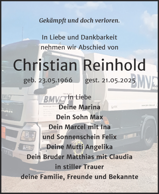 Traueranzeige von Christian Reinhold von Trauerkombi Köthen