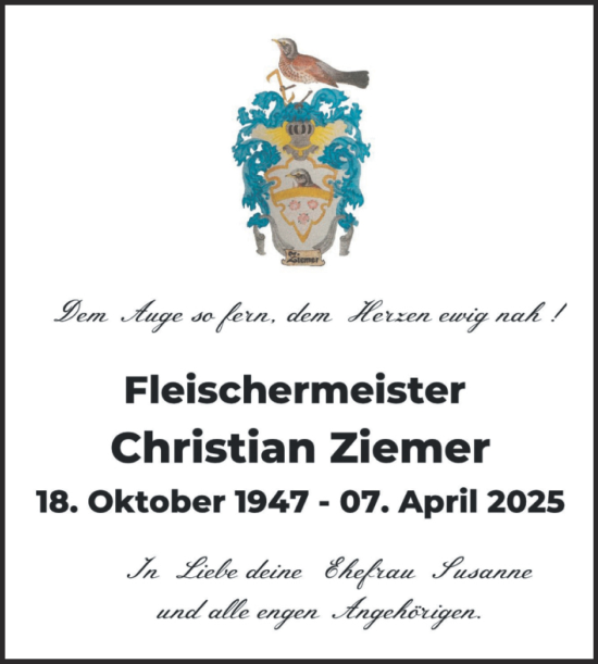 Traueranzeige von Christian Ziemer von Trauerkombi Wittenberg