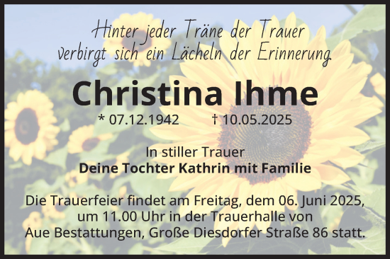 Traueranzeige von Christina Ihme von Volksstimme Magdeburg