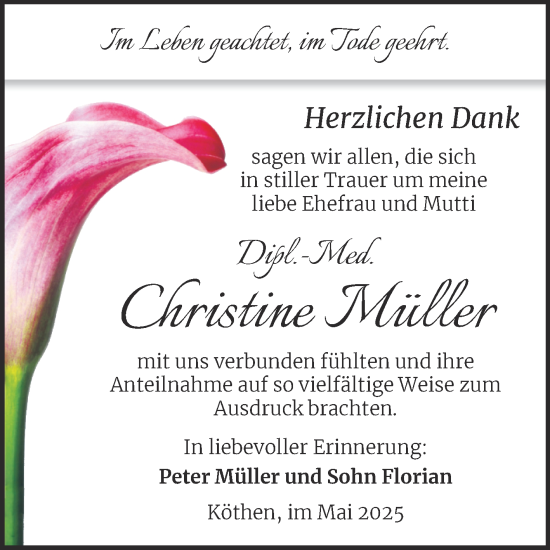 Traueranzeige von Christine Müller von Trauerkombi Köthen