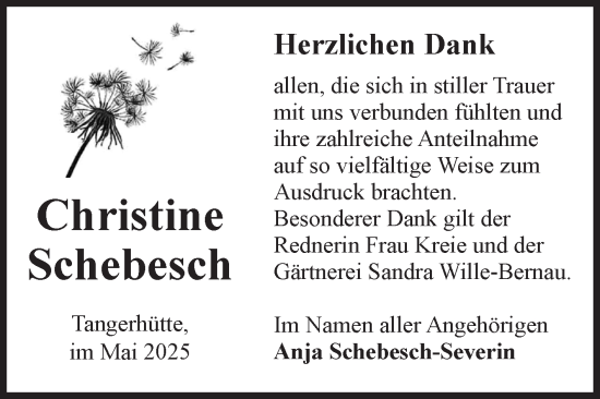 Traueranzeige von Christine Schebesch von Volksstimme Altmark Ost