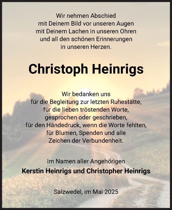 Traueranzeige von Christoph Heinrigs von Volksstimme Altmark West