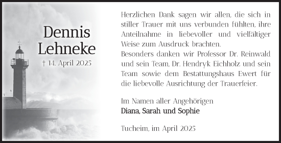 Traueranzeige von Dennis Lehneke von Volksstimme Burg/Genthin