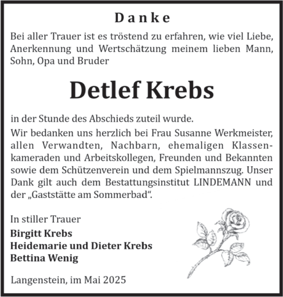 Traueranzeige von Detlef Krebs von Volksstimme Halberstadt