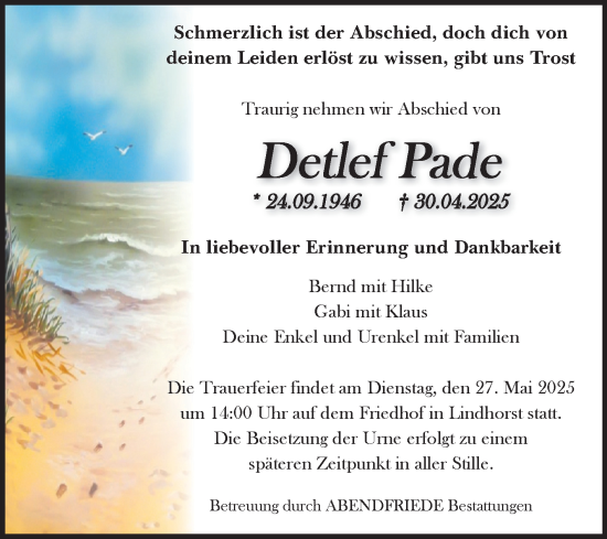 Traueranzeige von Detlef Pade von Volksstimme Haldensleben/Wolmirstedt