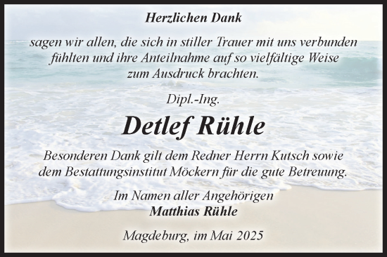 Traueranzeige von Detlef Rühle von Volksstimme Magdeburg