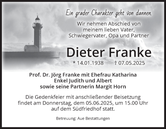 Traueranzeige von Dieter Franke von Volksstimme Magdeburg