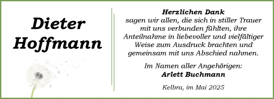Traueranzeige von Dieter Hoffmann von Trauerkombi Sangerhausen