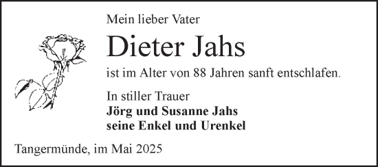 Traueranzeige von Dieter Jahs von Volksstimme Altmark Ost