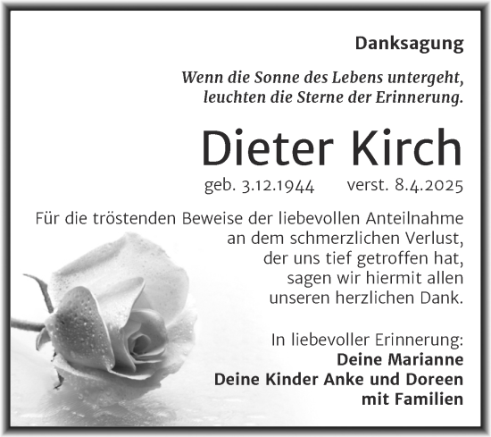 Traueranzeige von Dieter Kirch von Trauerkombi Köthen