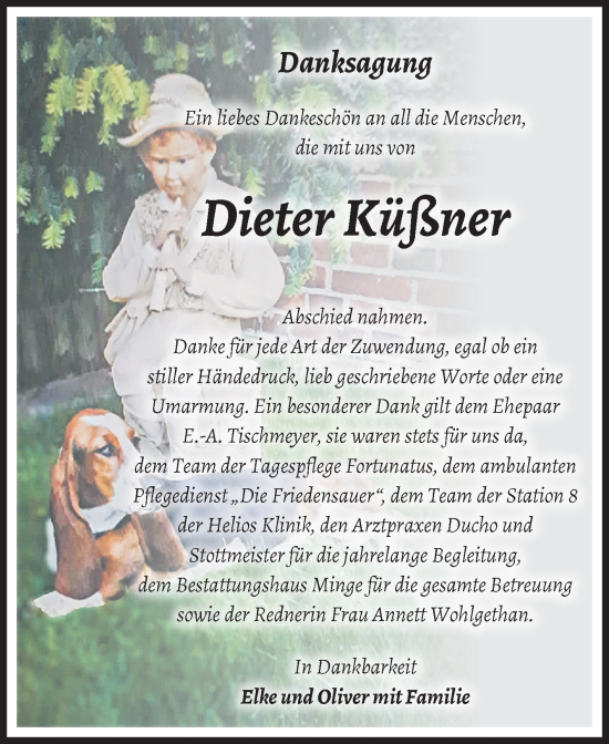 Traueranzeige von Dieter Küßner von Volksstimme Burg/Genthin