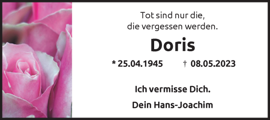 Traueranzeige von Doris  von Volksstimme Magdeburg
