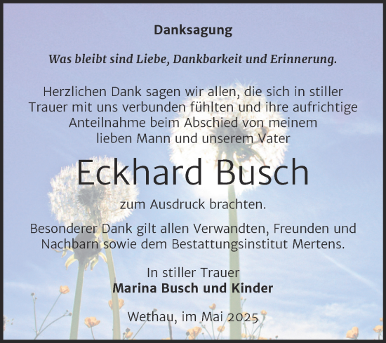 Traueranzeige von Eckhard Busch von Super Sonntag Naumburg/Nebra