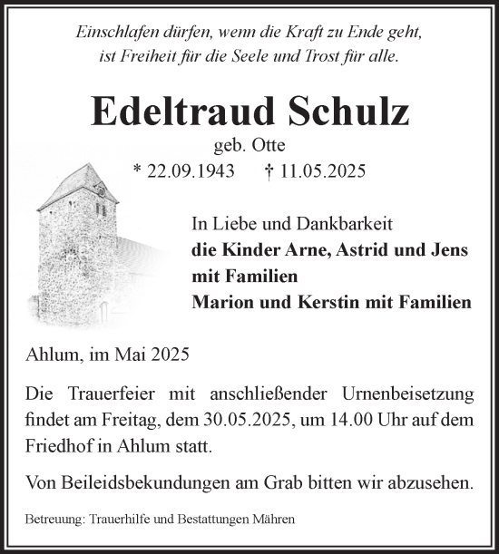 Traueranzeige von Edeltraud Schulz von Volksstimme Altmark West
