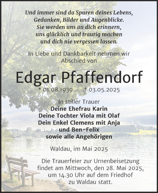 Traueranzeige von Edgar Pfaffendorf von Trauerkombi Zeitz