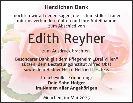 Traueranzeige von Edith Reyher von Trauerkombi Weißenfels