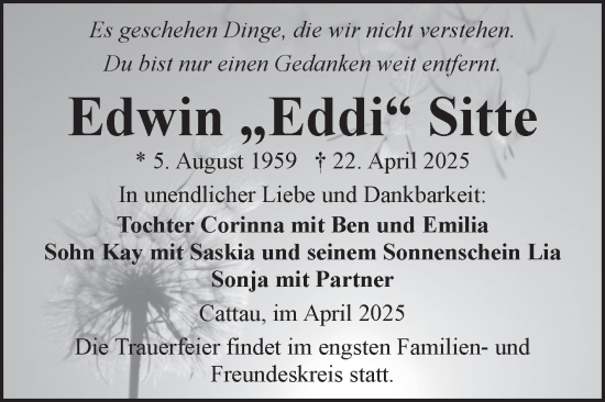 Traueranzeige von Edwin Sitte von Trauerkombi Köthen