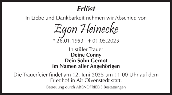 Traueranzeige von Egon Heinecke von Volksstimme Magdeburg