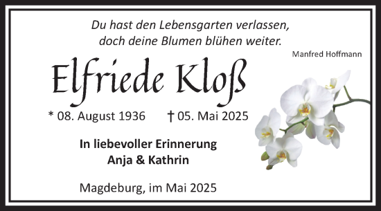 Traueranzeige von Elfriede Kloß von Volksstimme Magdeburg