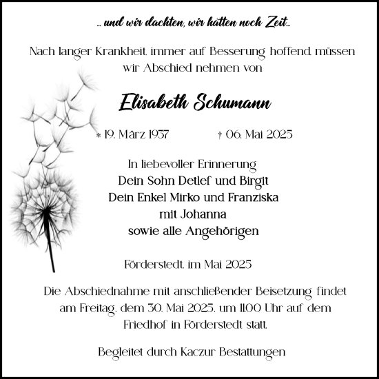 Traueranzeige von Elisabeth Schumann 