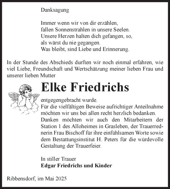 Traueranzeige von Elke Friedrichs von Volksstimme Haldensleben/Wolmirstedt