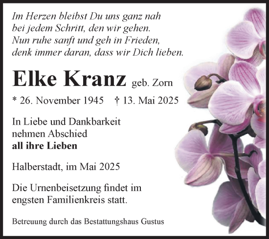 Traueranzeige von Elke Kranz von Volksstimme Halberstadt