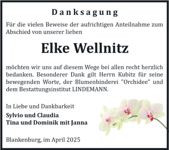 Traueranzeige von Elke Wellnitz von Volksstimme Wernigerode
