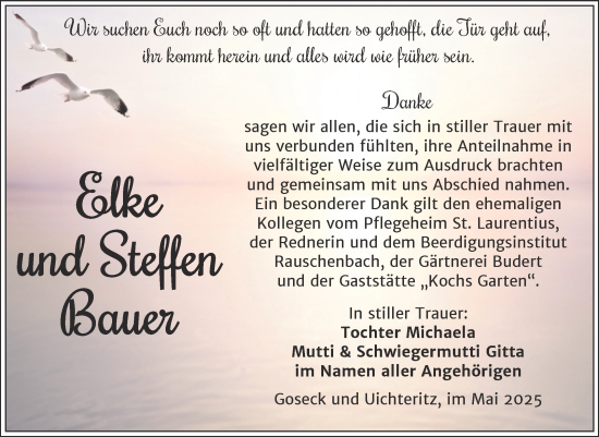 Traueranzeige von Elke und Steffen Bauer von Trauerkombi Weißenfels