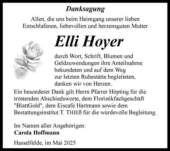 Traueranzeige von Elli Hoyer von Volksstimme Wernigerode