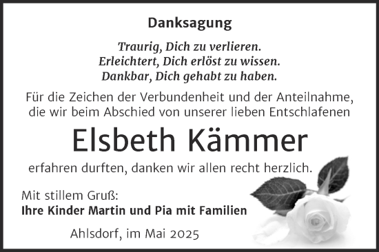 Traueranzeige von Elsbeth Kämmer von Trauerkombi Mansfelder Land
