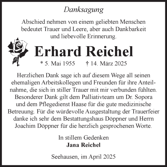 Traueranzeige von Erhard Reichel von Volksstimme Oschersleben/Wanzleben