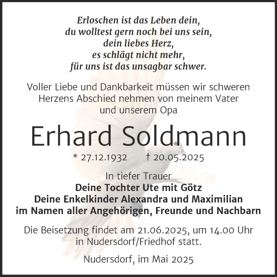 Traueranzeige von Erhard Soldmann von Trauerkombi Wittenberg