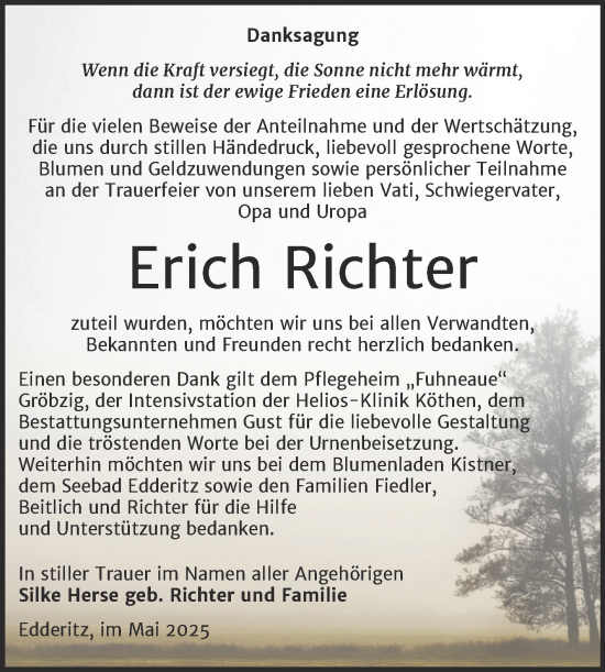 Traueranzeige von Erich Richter von Trauerkombi Köthen