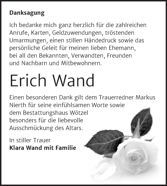 Traueranzeige von Erich Wand von Trauerkombi Zeitz