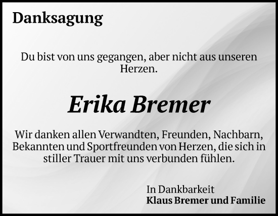 Traueranzeige von Erika Bremer von Volksstimme Magdeburg